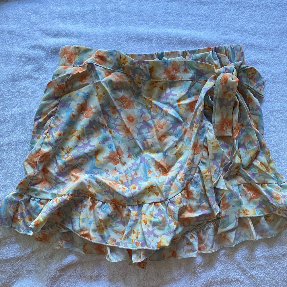 Floral Wrap Skort with Ruffle Hem
